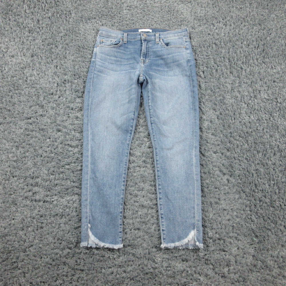 7 For All Mankind Jeans Womens 29 Blue Distressed Fray Hem Stretch Denim Crop